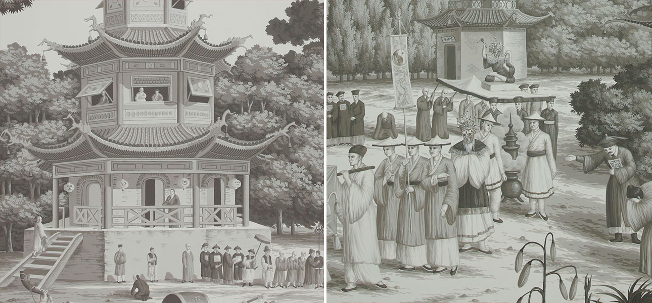 Обои ручная роспись Procession Chinoise Eau Forte on scenic paper - фото