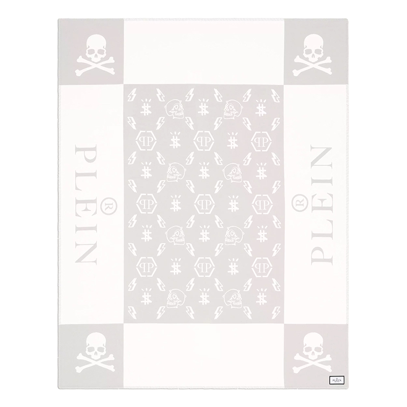 Плед Philipp Plein Plaid Cashmere Skull Grey Серый Белый в Казани | Loft Concept 