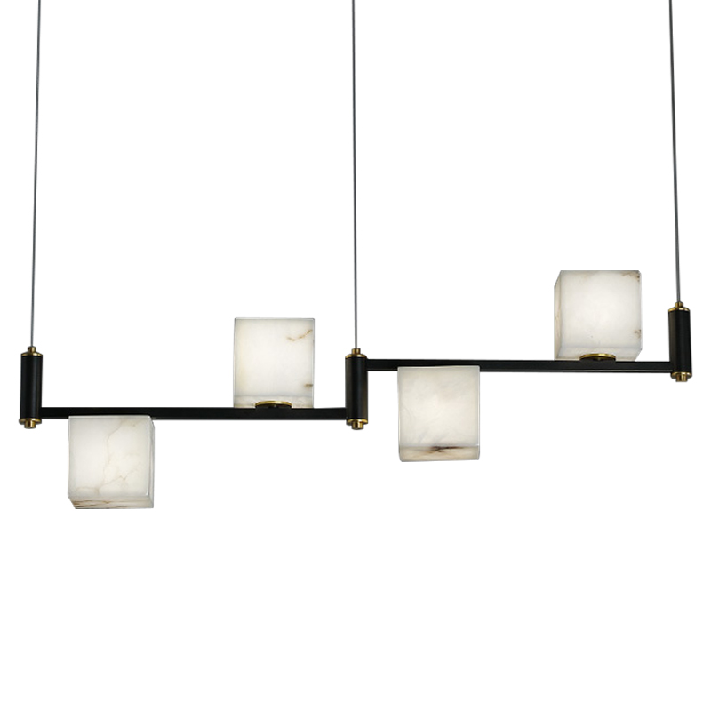 Люстра Marble Cubes Modern Light Chandelier 4 плафона Черный Белый Мрамор Bianco Латунь в Казани | Loft Concept 