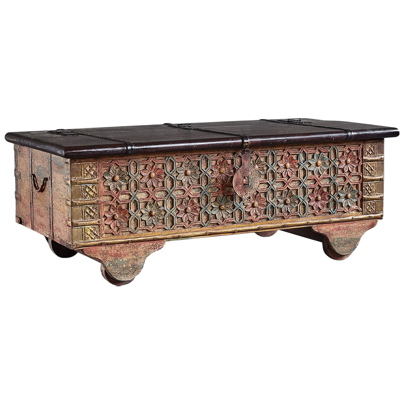 Сундук резной Chandra Carved Antique Chest Коричневый винтаж Зеленый шалфей Латунь в Казани | Loft Concept 