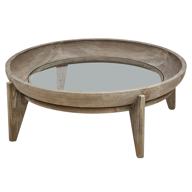 Круглый кофейный стол Imran Round Coffee Table Древесина Прозрачное Стекло в Казани | Loft Concept 