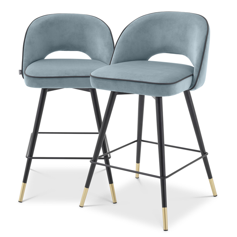 Комплект полубарных стульев Eichholtz Counter Stool Cliff set of 2 blue Голубой пастельный Черный Латунь в Казани | Loft Concept 