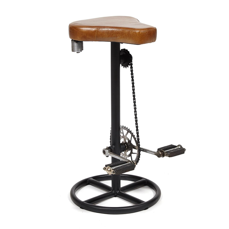 Барный стул с педалями от велосипеда Industrial leather bar stool with bicycle pedals Коричневый Черный в Казани | Loft Concept 