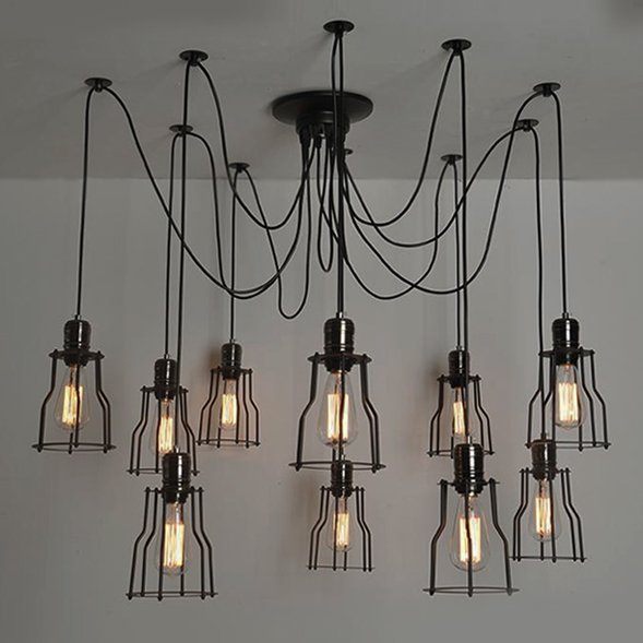 Люстра Loft Industrial 10 wire Cage Filament Pendant Бронза Черный матовый в Казани | Loft Concept 