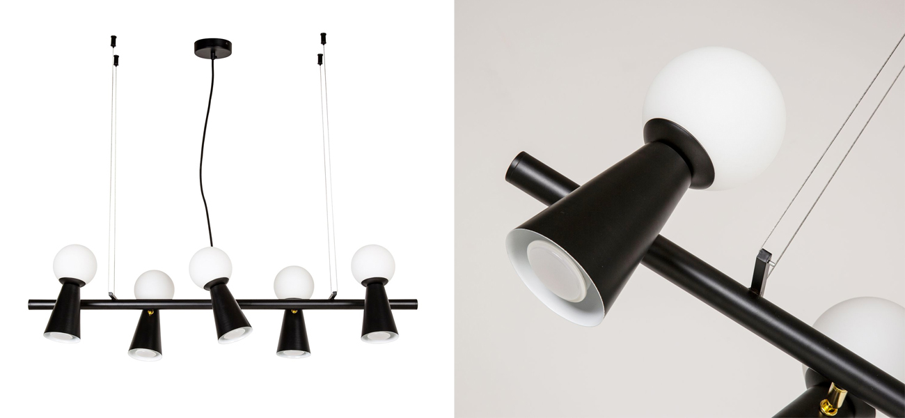 Черная люстра с поворотными плафонами 10 ламп KLAXONS - фото