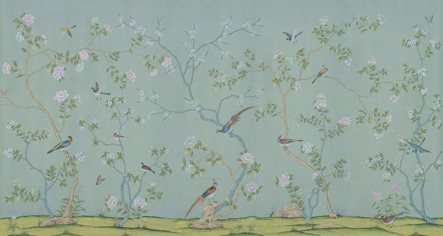 Обои ручная роспись Badminton Blue Grey - фото