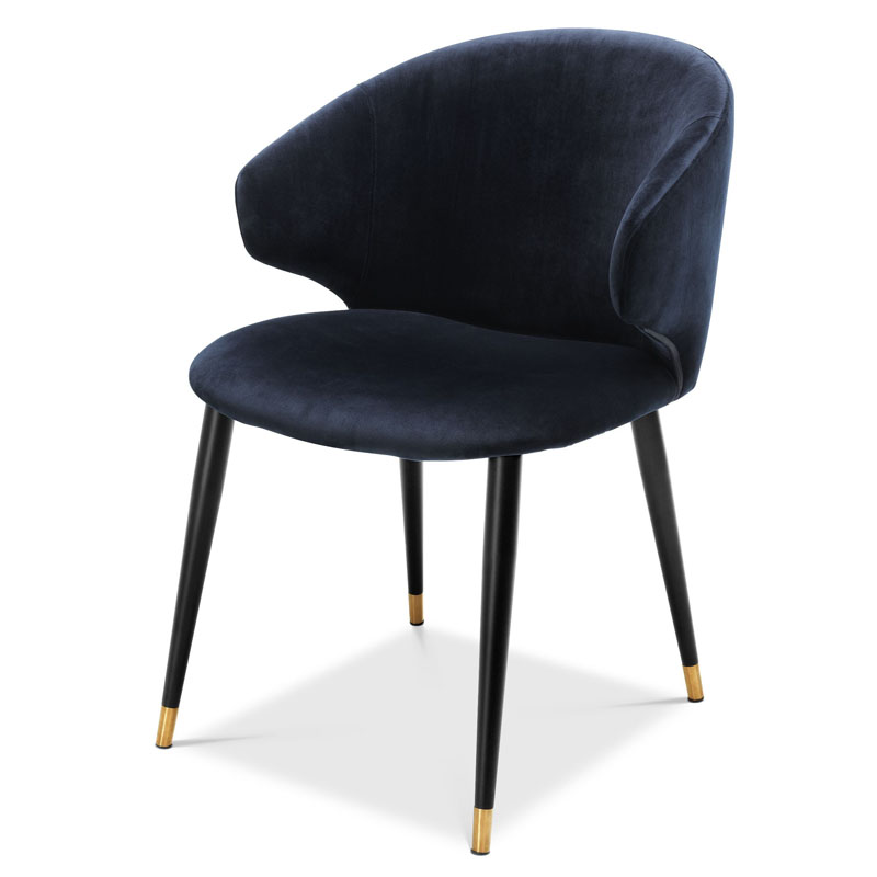 Стул Eichholtz DINING CHAIR VOLANTE blue Темно-синий Черный Золотой в Казани | Loft Concept 