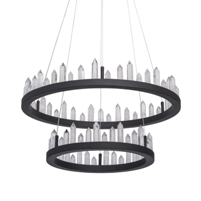 Люстра с двумя кольцами черного цвета с хрустальными элементами QUARTZ CRYSTAL Черный Прозрачный в Казани | Loft Concept 