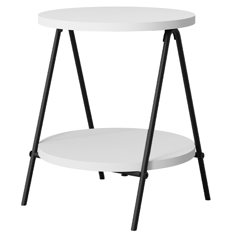 Стол приставной с 2-мя круглыми белыми столешницами ESSEL SIDE TABLE WHITE Белый Черный в Казани | Loft Concept 