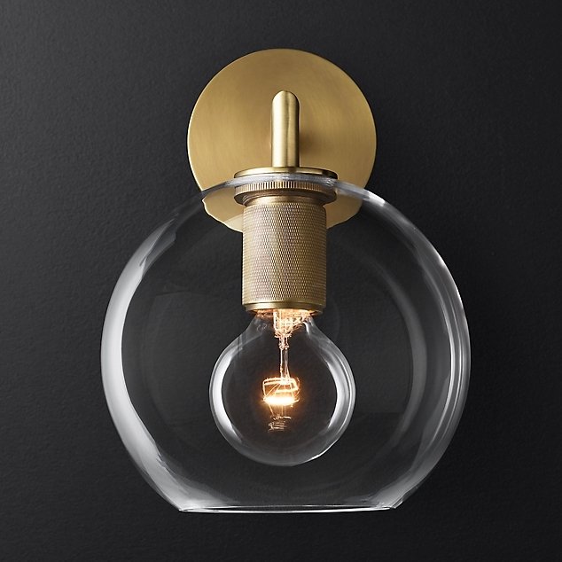 Бра RH Utilitaire Globe Shade Single Sconce Brass Латунь Прозрачное Стекло в Казани | Loft Concept 