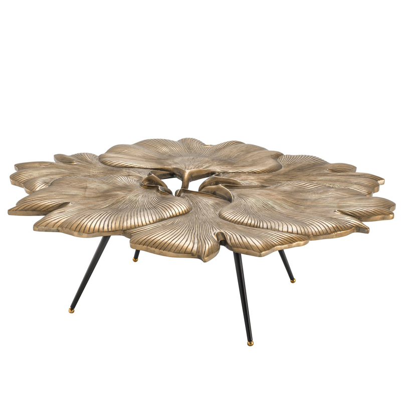 Кофейный стол Eichholtz Coffee Table Ginkgo Латунь Античная полированная Черный в Казани | Loft Concept 