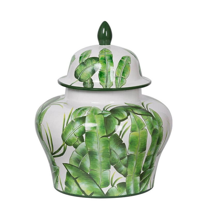 Ваза с зелёными листьями и крышкой Vase Green Leaves Белый Зеленый Ваза с зелёными листьями и крышкой Vase Green Leaves Белый Зеленый в Казани | Loft Concept