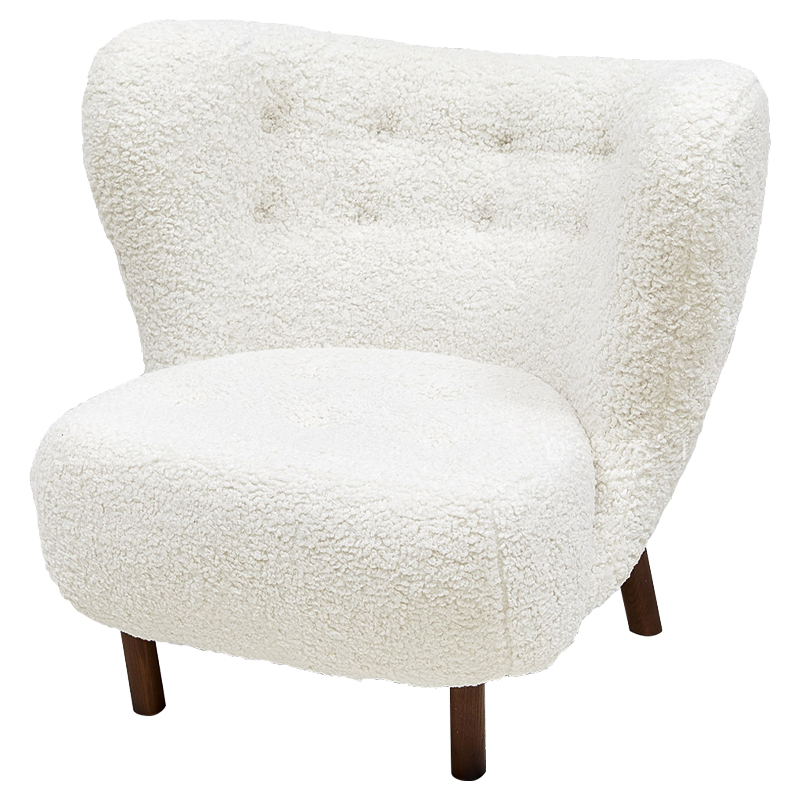 Дизайнерское кресло Boucle Neve White Armchair с обивкой букле и ножками из массива ясеня Белый Коричневый в Казани | Loft Concept 