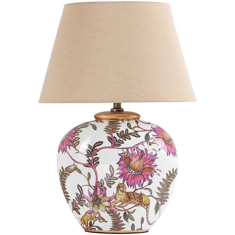 Настольная лампа с абажуром Leopard Flowers Lampshade Бежевый Белый Розовый в Казани | Loft Concept 