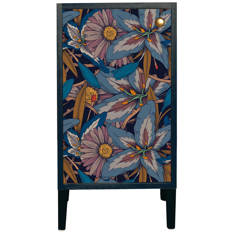 Шкаф с цветочным изображением Blue Floral Print Cabinet Синий Мульти в Казани | Loft Concept 