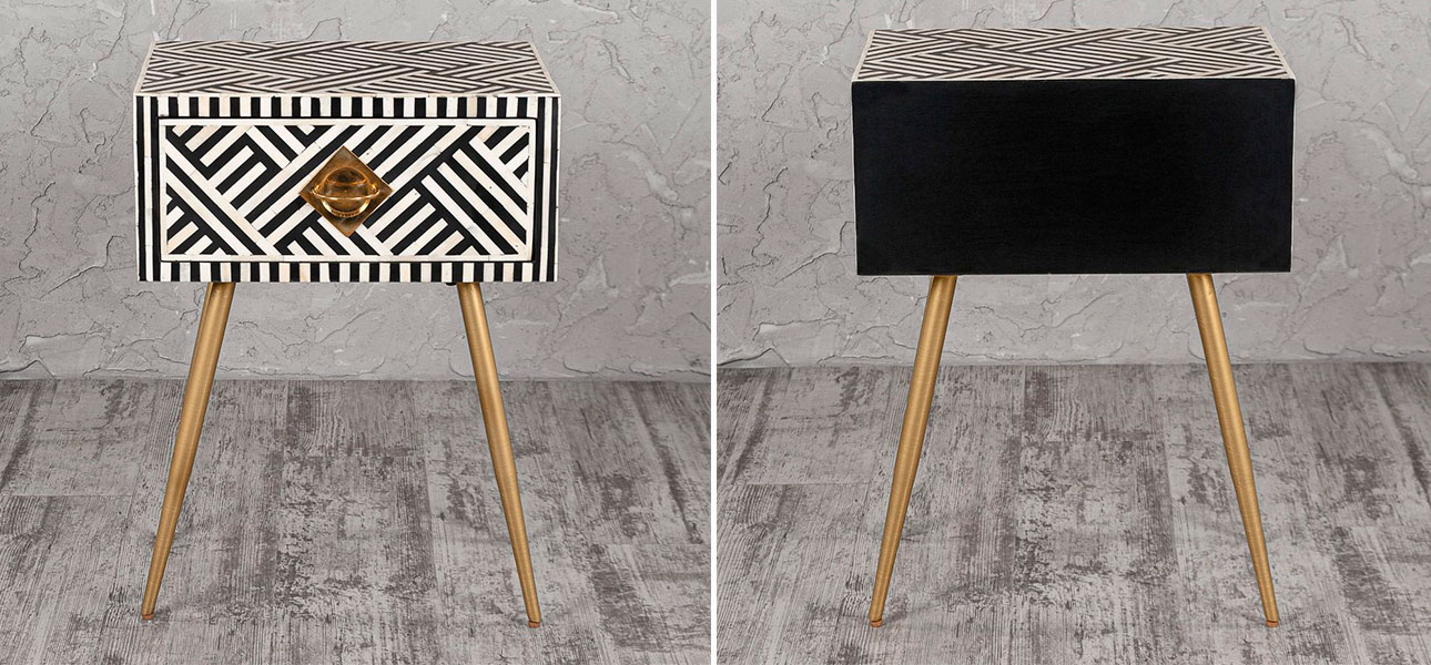 Тумба с инкрустацией черно-белая Amelia - фото №1