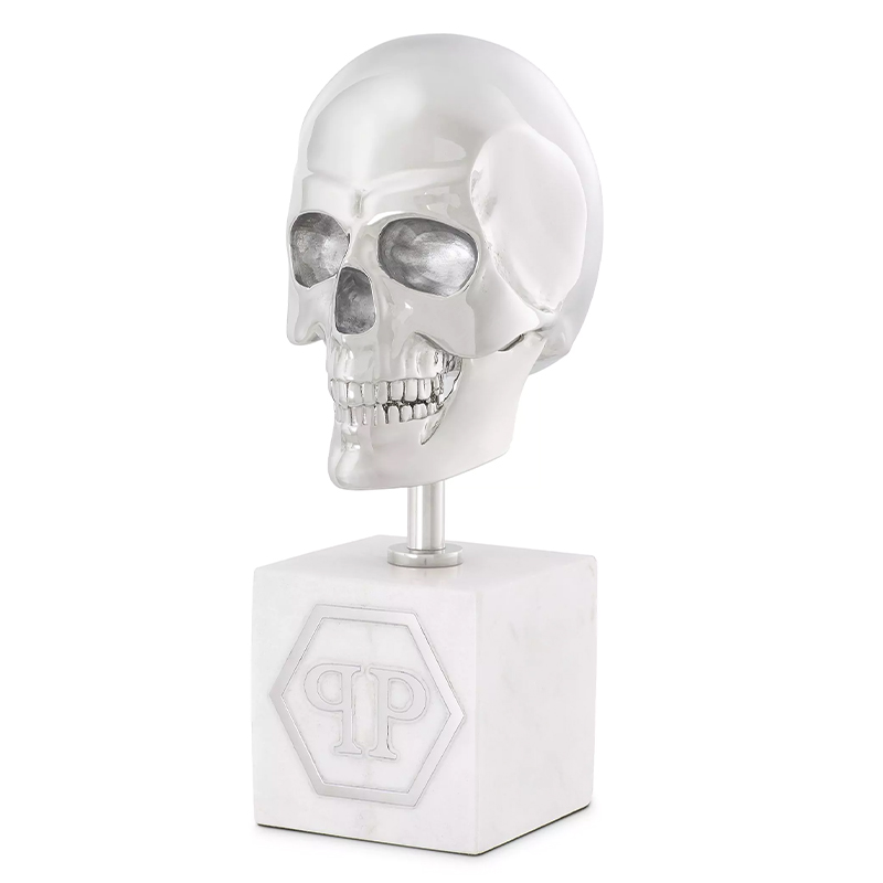 Статуэтка Philipp Plein Platinum Skull S Серебряный Белый Мрамор Bianco в Казани | Loft Concept 