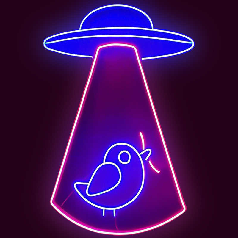 Неоновая настенная лампа UFO and Bird Neon Wall Lamp Синий Лиловый в Казани | Loft Concept 