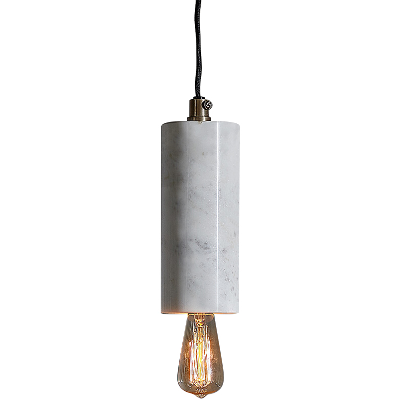 Подвесной светильник Shaw Cylinder Marble Hanging Lamp Белый Мрамор Bianco Черный в Казани | Loft Concept 