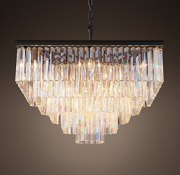 Люстра RH 1920s Odeon Clear Glass Fringe Chandelier - 5 square Черный в Казани | Loft Concept 