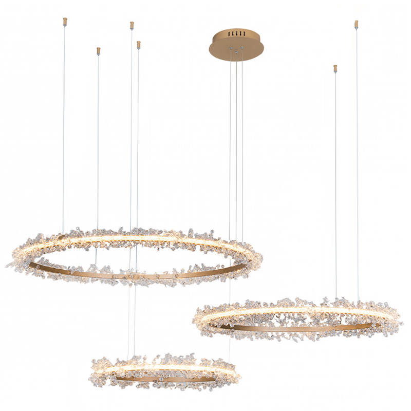 Люстра Crystal round chandelier Люстра 3 кольца Матовое Золото Прозрачный матовое золото в Казани | Loft Concept 