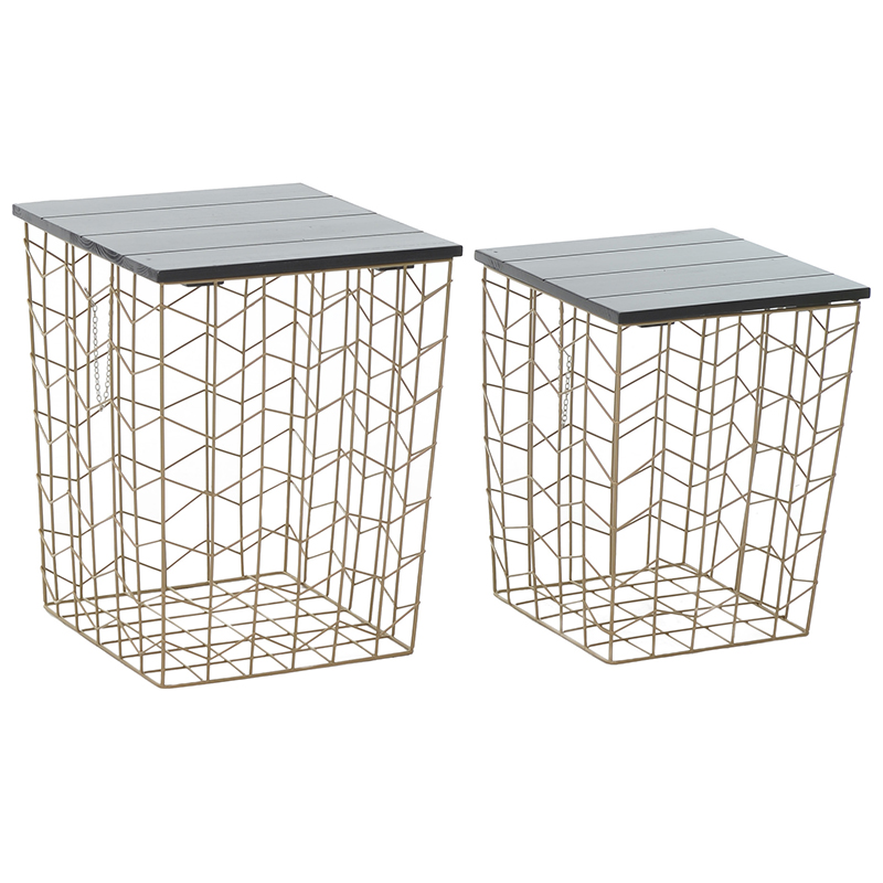 Комплект из приставных столов Wire Basket Side Table Золотой Черный в Казани | Loft Concept 