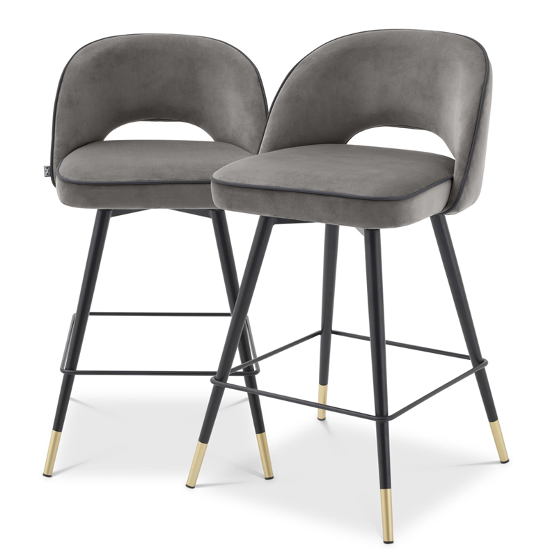 Комплект полубарных стульев Eichholtz Counter Stool Cliff set of 2 grey Серый Черный Латунь в Казани | Loft Concept 