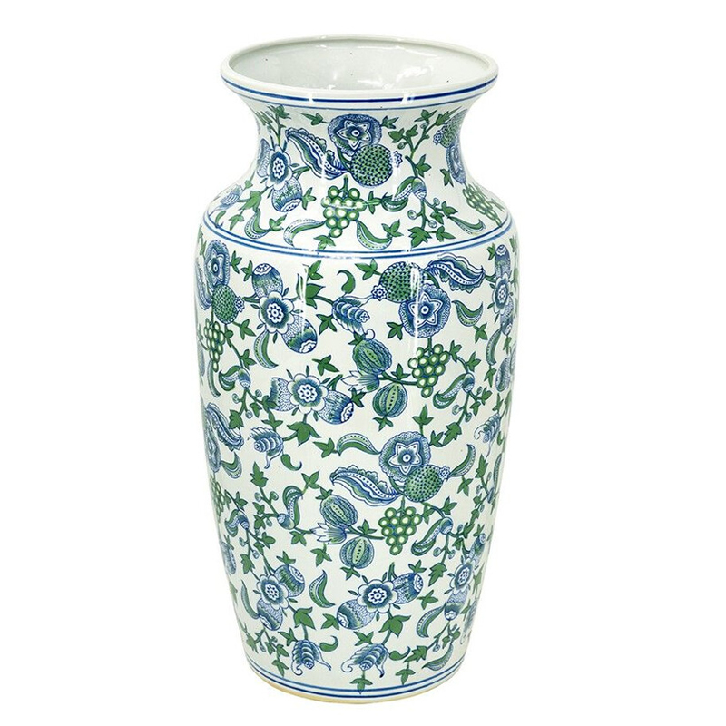 Ваза с зелено-голубым цветочным узором на белом фоне 61 см Blue & White Ornament Белый Синий Зеленый Ваза с зелено-голубым цветочным узором на белом фоне 61 см Blue & White Ornament Белый Синий Зеленый в Казани | Loft Concept