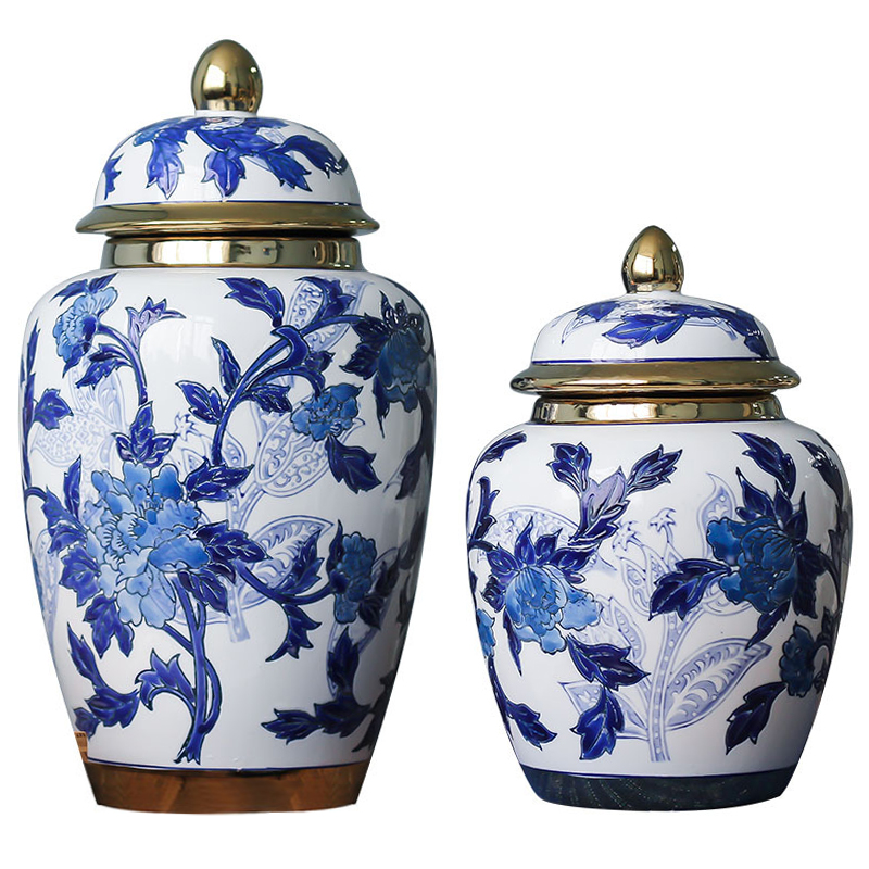 Вазы Porcelain Oriental Blue Ornament Vases Синий Белый Золотой в Казани | Loft Concept 