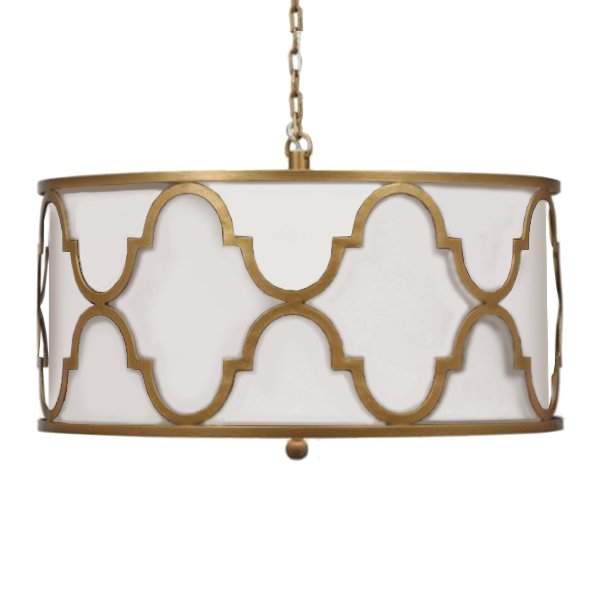 Люстра White Shade Gold Quatrefoil Overlay Drum Pendant  в Казани | Loft Concept 