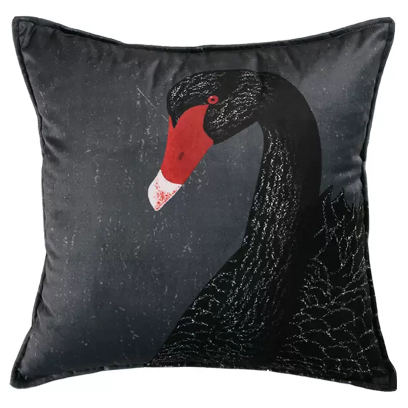 Декоративная подушка Black Swan II Cushion Черная Черный Серый Красный в Казани | Loft Concept 