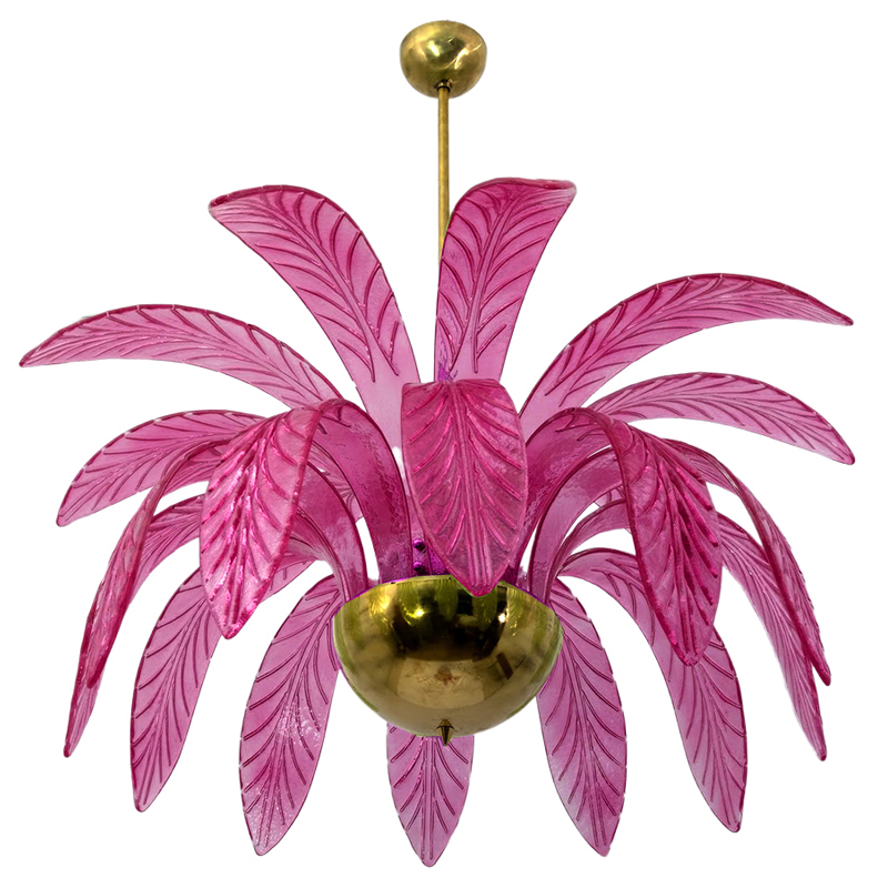 Люстра Modern Chandelier Palm Pink Стеклянные Листья Пальмы  Золотой Лиловый в Казани | Loft Concept 
