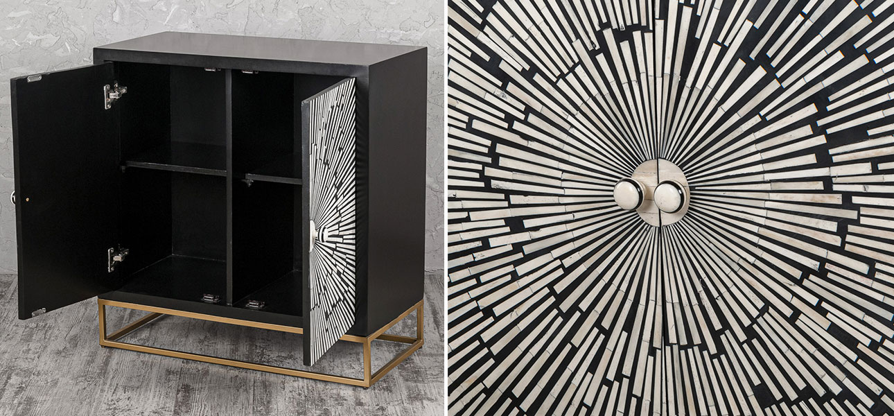 Комод черный инкрустация костью Salute - фото №1