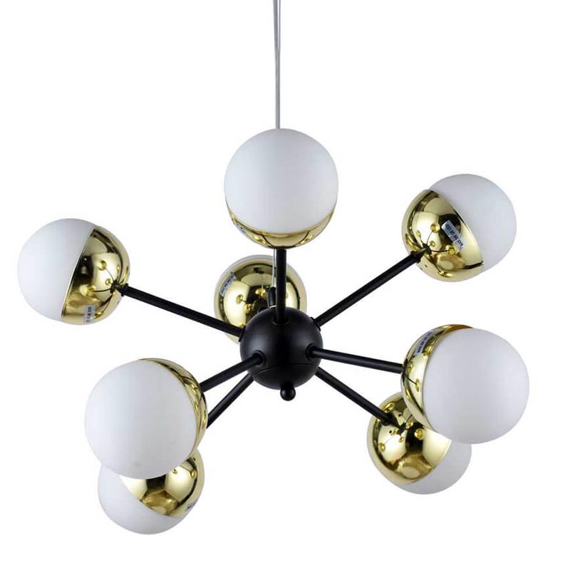 Люстра Sputnik White and Gold Globe Chandelier 8 Черный Золотой Белый в Казани | Loft Concept 