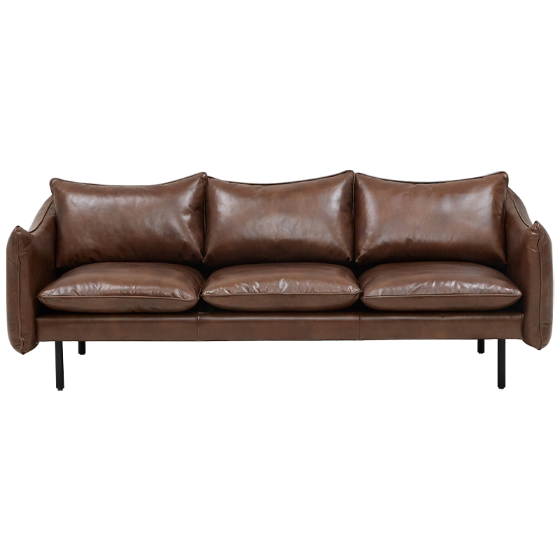 Трехместный кожаный диван на ножках темно-коричневый Tailler Sofa Brown Коричневый Черный Трехместный кожаный диван на ножках темно-коричневый Tailler Sofa Brown Коричневый Черный в Казани | Loft Concept