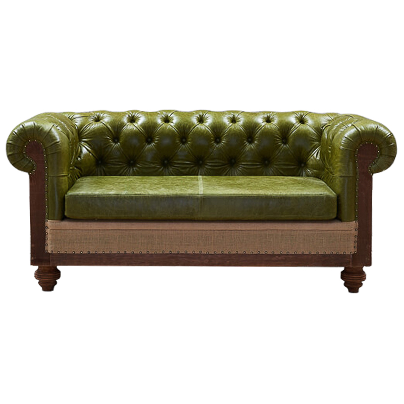 Диван Deconstructed Chesterfield Sofa double  green leather Коричневый Зеленый ivory ( слоновая кость ) в Казани | Loft Concept 