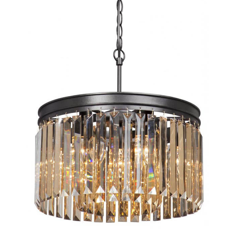 Люстра RH Rhys Amber GLASSS Prism Round Chandelier Янтарное стекло 40 Черный матовый в Казани | Loft Concept 