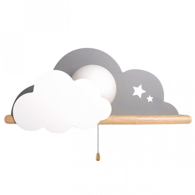 Бра с деревянной полкой серое Облако Wall Lamp Grey Cloud Серый Древесина в Казани | Loft Concept 