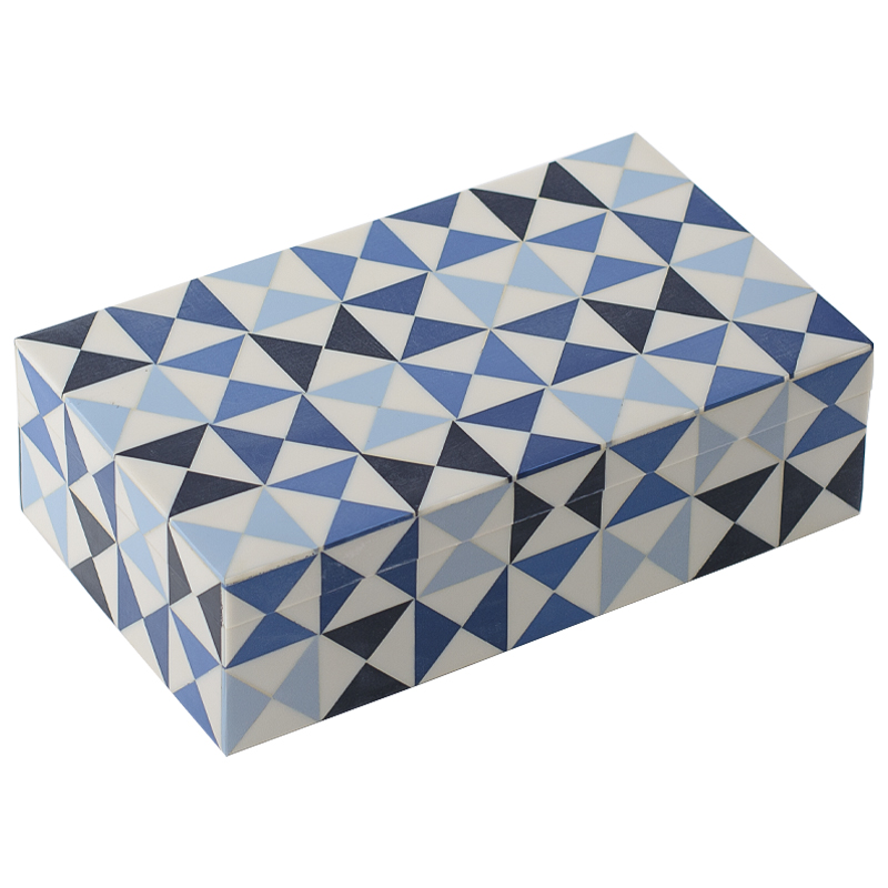 Шкатулка Small Triangles Blue Bone Inlay Box Голубой Синий Белый в Казани | Loft Concept 