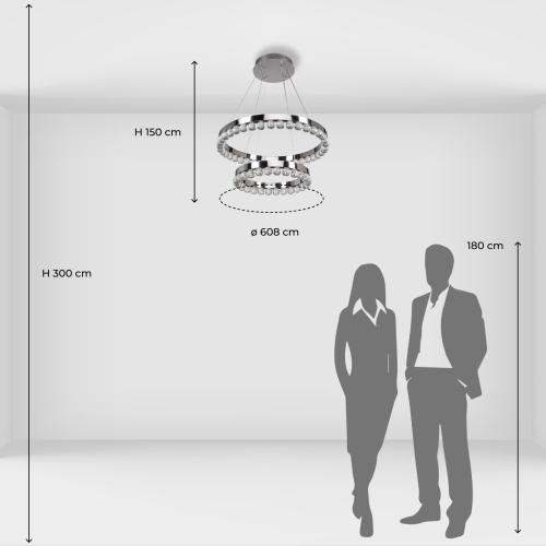 Люстра с двумя кольцами цвета хром и прозрачными хрустальными шарами по периметру Sacramento Transparent Balls Chandelier в Казани