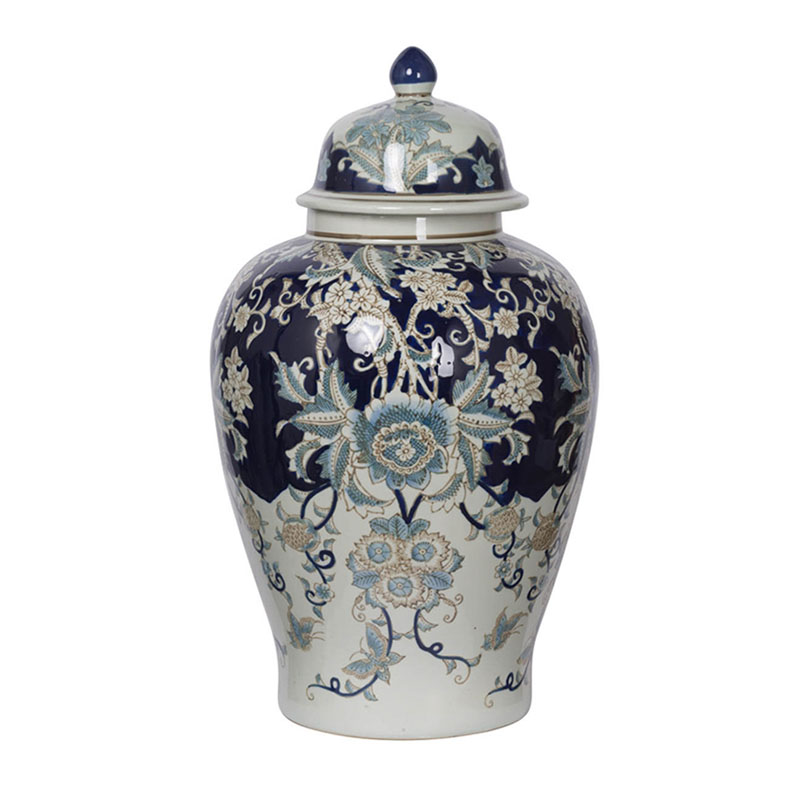 Ваза с крышкой Blue & White Ornament Vase 59 Белый Синий в Казани | Loft Concept 