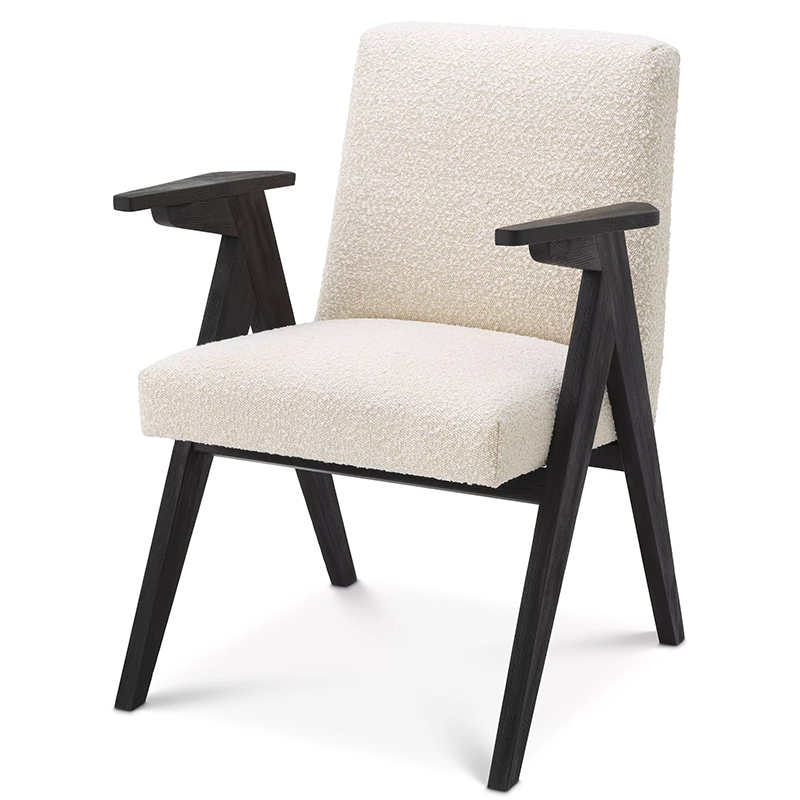 Стул Eichholtz Dining Chair Bobo Boucle Кремовый Черный в Казани | Loft Concept 