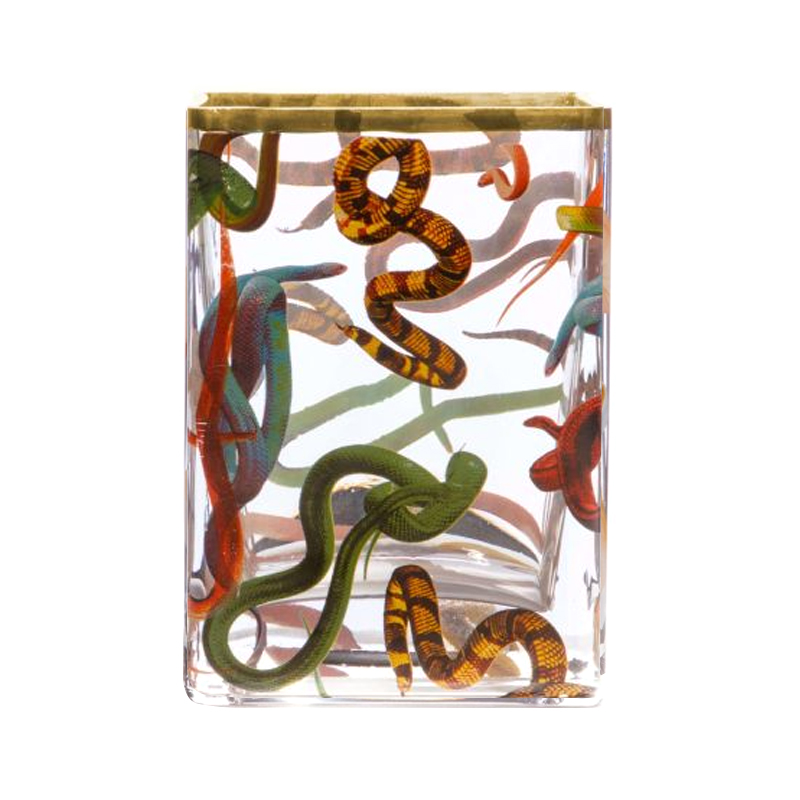 Ваза Glass Vase Snakes Прозрачный Золотой Синий Красный в Казани | Loft Concept 