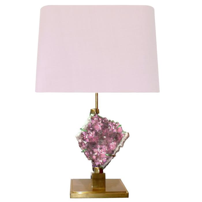 Настольная лампа Bronze and Pink Amethyst Lamp Глянцевое золото Розовый пастельный в Казани | Loft Concept 