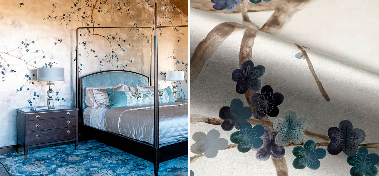 Обои ручная роспись Plum Blossom Colourway SC-81 on Tarnished Silver gilded paper with d?sargenter pearlescent antiquing - фото №1