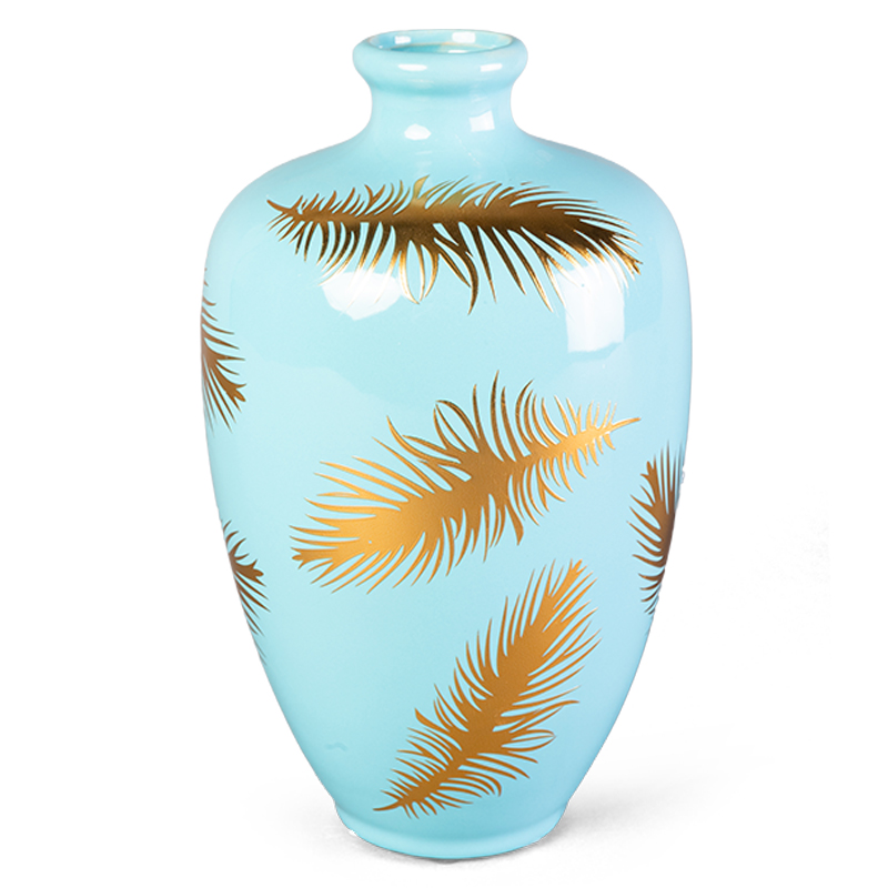 Ваза Gold feathers on blue Vase 25 Голубой Глянцевое золото в Казани | Loft Concept 