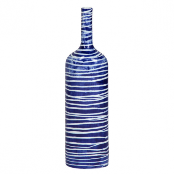 Ваза blue & white ornament Striped Bottle Синий Белый в Казани | Loft Concept 