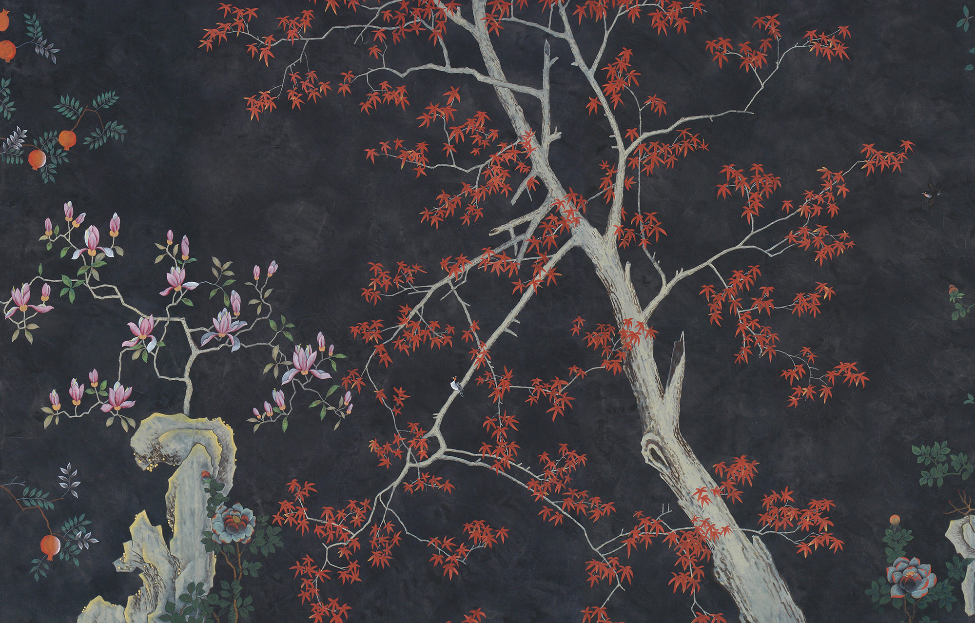 Обои ручная роспись Summer Night Blossom Original colourway on Edo Night painted silk Обои ручная роспись Summer Night Blossom Original colourway on Edo Night painted silk - постер Loft-Concept в Казани