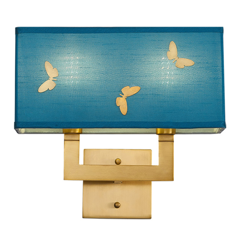 Бра с бабочками Butterflies Blue Background Wall Lamp 2 Латунь Бирюзовый в Казани | Loft Concept 