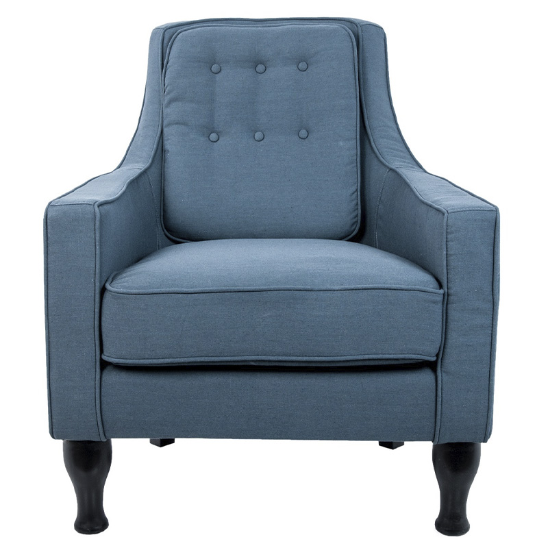 Кресло с мягкой обивкой из льна на 4-х ножках из массива березы Scarlett Armchair blue Голубой Черный в Казани | Loft Concept 